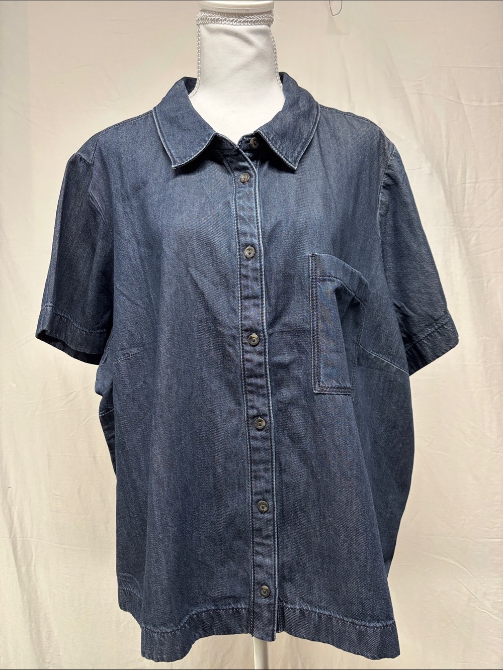 Penningtons Dark Blue Denim Short-Sleeve Button-Up Blouse